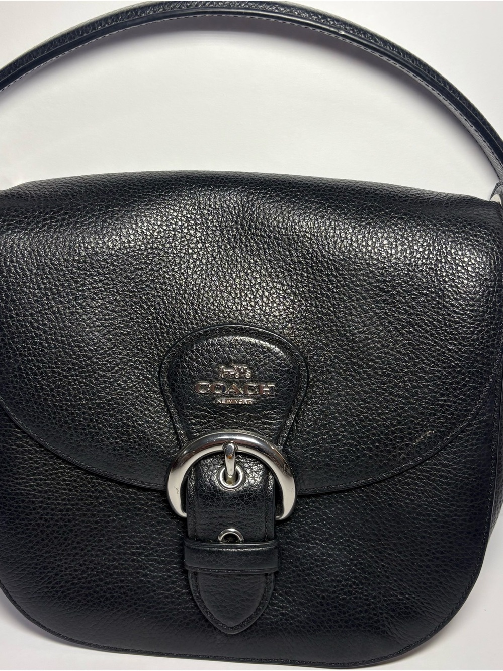 Coach Black Pebbled Leather Buckle Shoulder Bag